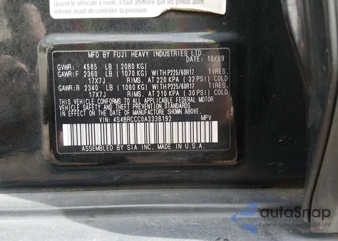 2010 Subaru Outback 2.5I Premium from USA, damaged, VIN 4S4BRCCC0A3338192